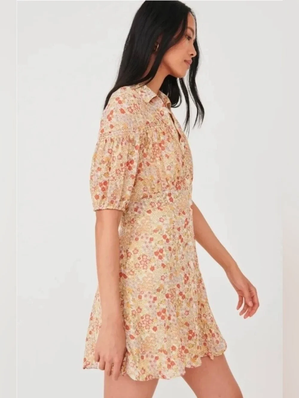 Free People Bonnie Floral Puff Sleeve Mini Dress